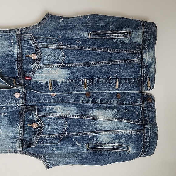 Levi's denim vest, punk grunge silver spikes distressed, button down, unisex - Picture 3 of 8